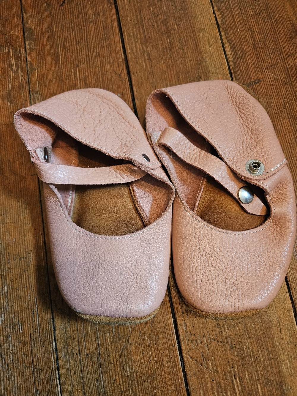 Mon Petite Baby Girls Soft Pink Leather Mary Janes with Snap Strap
